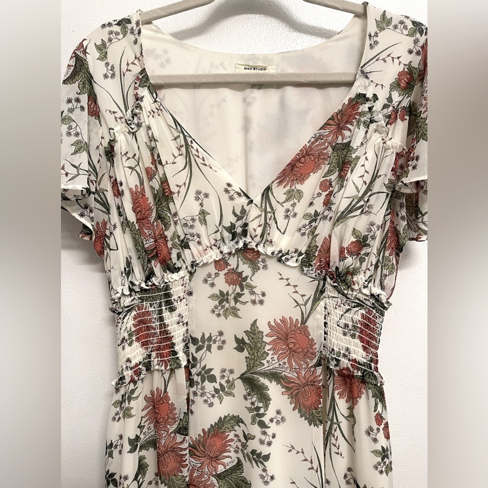 Printed Ruffle Short Sleeve Dress Max Studio